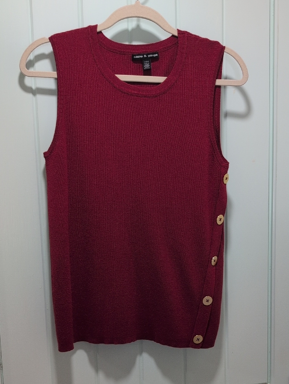 Cable & Gauge Sleeveless Knit Tank in Wine with Side Buttons